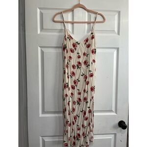 Audrey 3+1 Cream Midi Dress with Red Floral Design